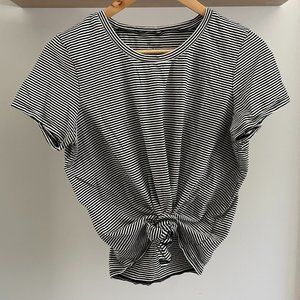 Madewell Black and White Strip Front Tie Top T-Shirt Size Large